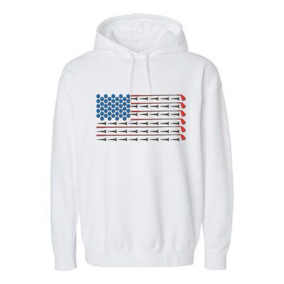 Golf Balls Tees Clubs USA American Flag Garment-Dyed Fleece Hoodie