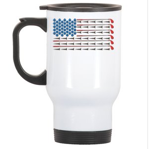 Golf Balls Tees Clubs USA American Flag Stainless Steel Travel Mug