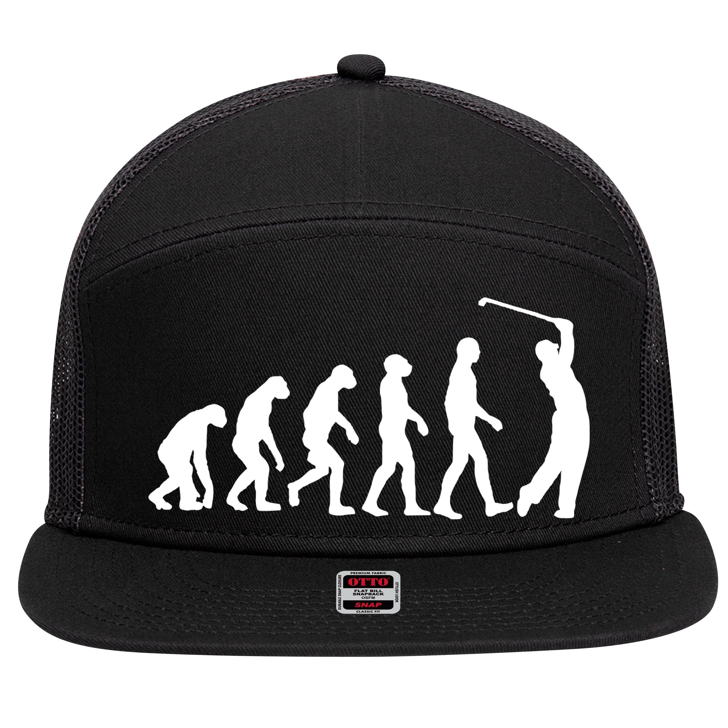 Golf Evolution Funny Golfer 7 Panel Mesh Trucker Snapback Hat