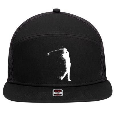 Golf Swing Splatter Golfer Logo 7 Panel Mesh Trucker Snapback Hat
