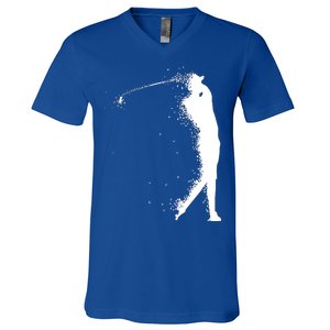 Golf Swing Splatter Golfer Logo V-Neck T-Shirt