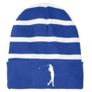 Golf Swing Splatter Golfer Logo Striped Beanie with Solid Band