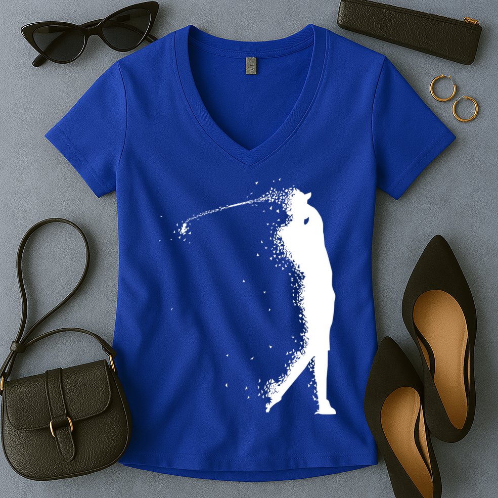 Golf Swing Splatter Golfer Logo Women's V-Neck T-Shirt