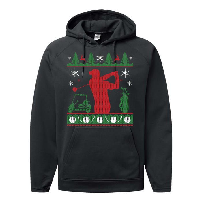 Golf Ugly Christmas Sweater Performance Fleece Hoodie