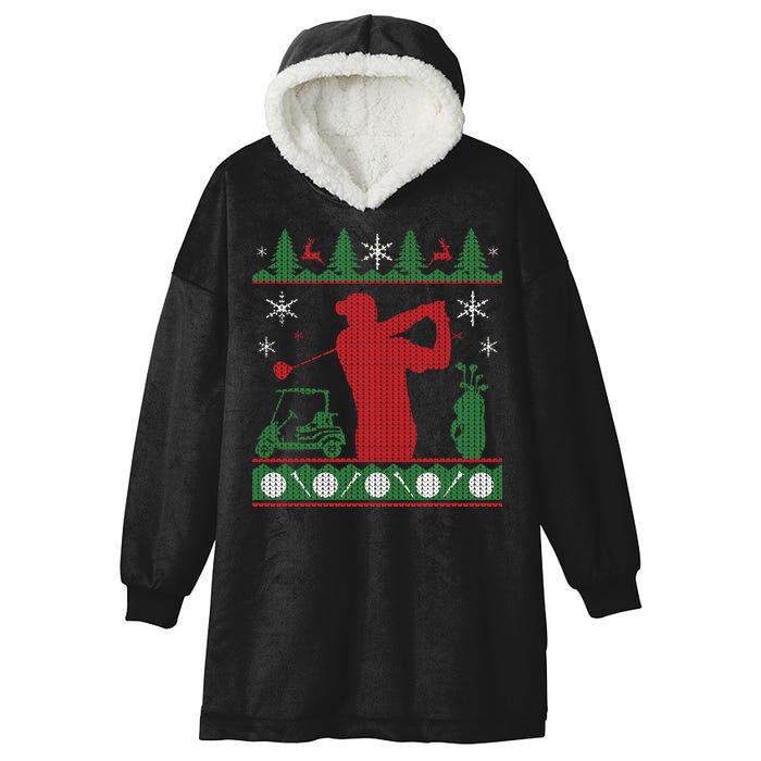 Golf Ugly Christmas Sweater Hooded Wearable Blanket