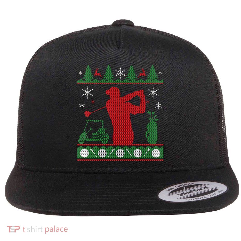 Golf Ugly Christmas Sweater Flatbill Hat