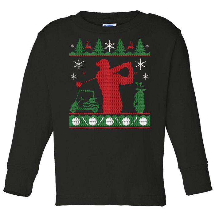 Golf Ugly Christmas Sweater Toddler Long Sleeve Shirt