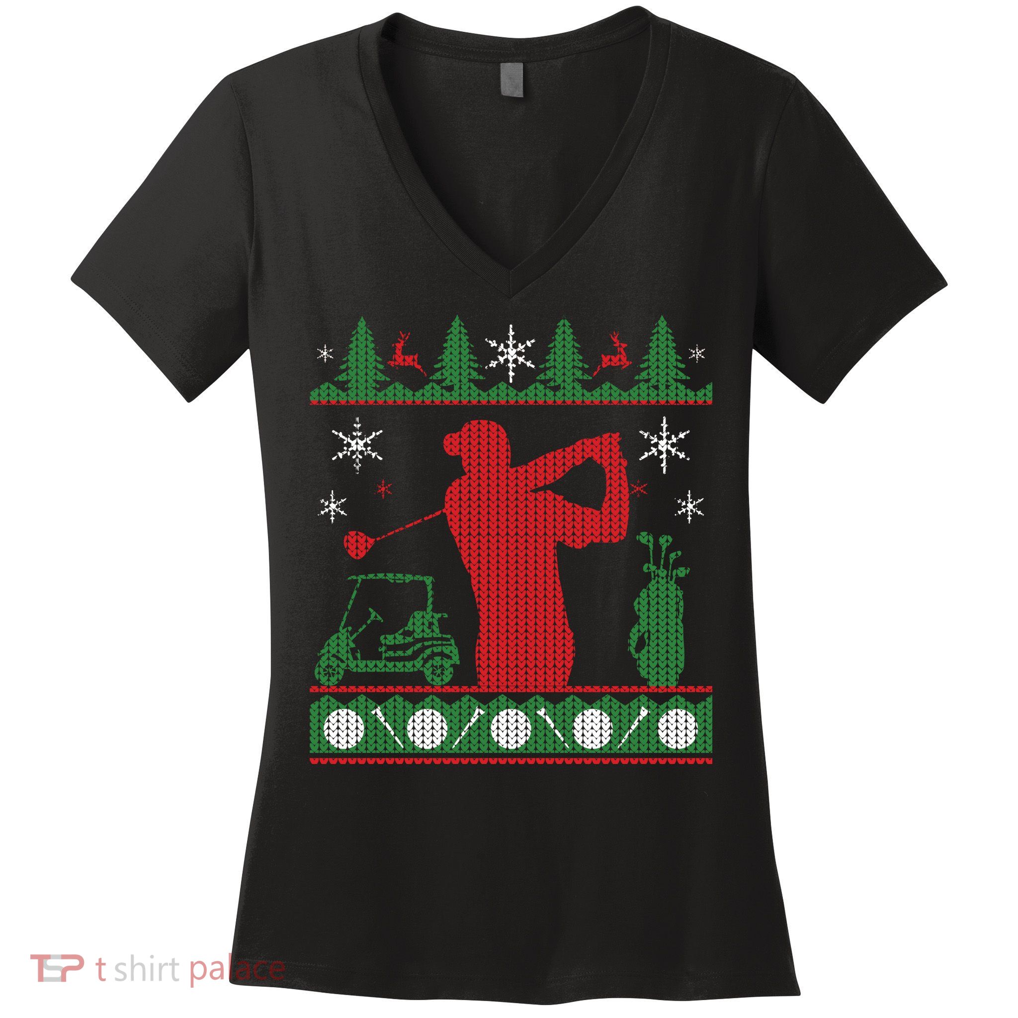 Golf Ugly Christmas Sweater Women's V-Neck T-Shirt