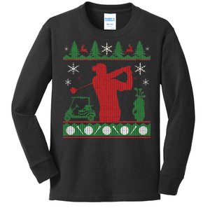 Golf Ugly Christmas Sweater Kids Long Sleeve Shirt