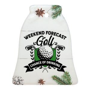 Golf Weekend Forecast Chance of Drinking Ceramic Bell Ornament