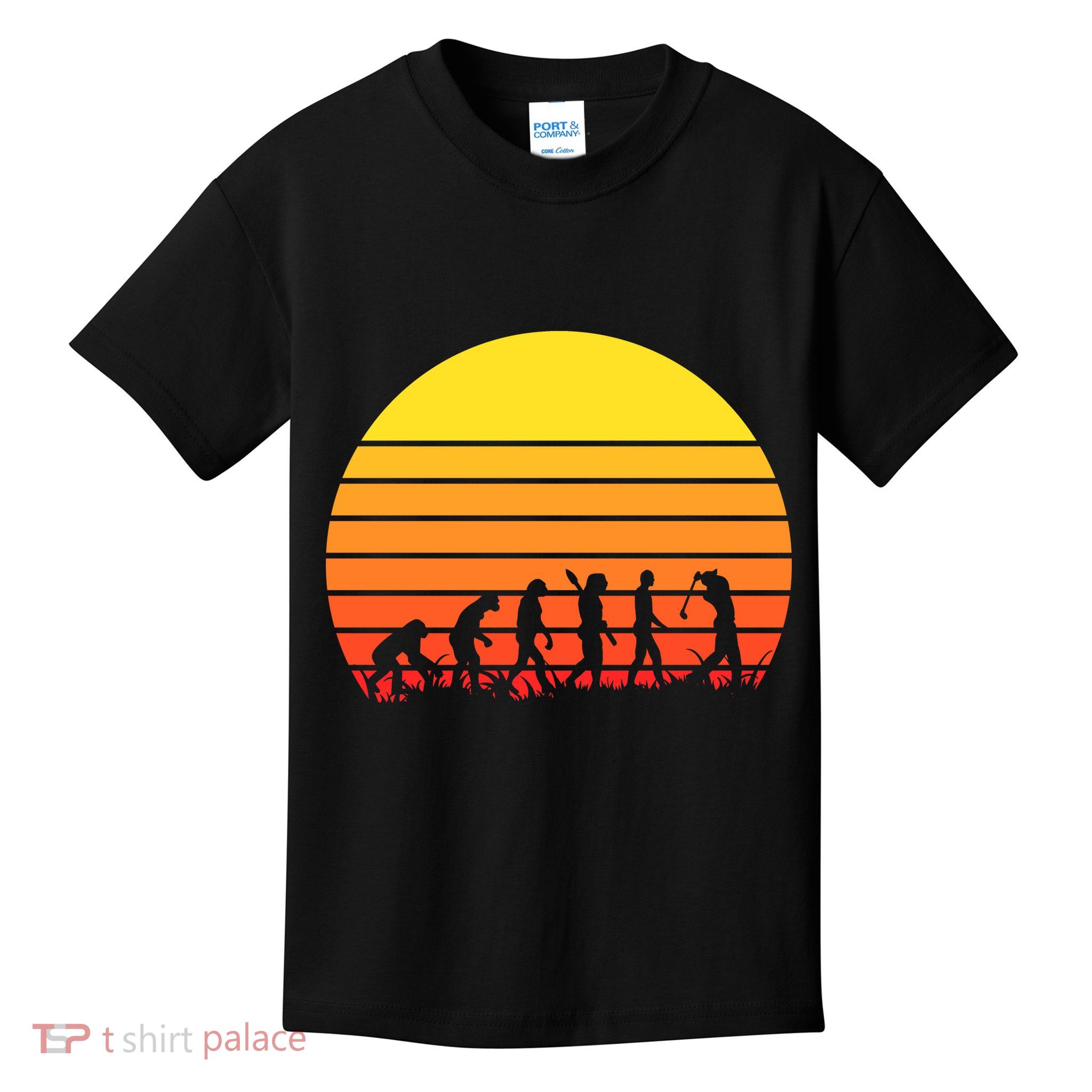 Golfer Evolution Sunset Kids T-Shirt