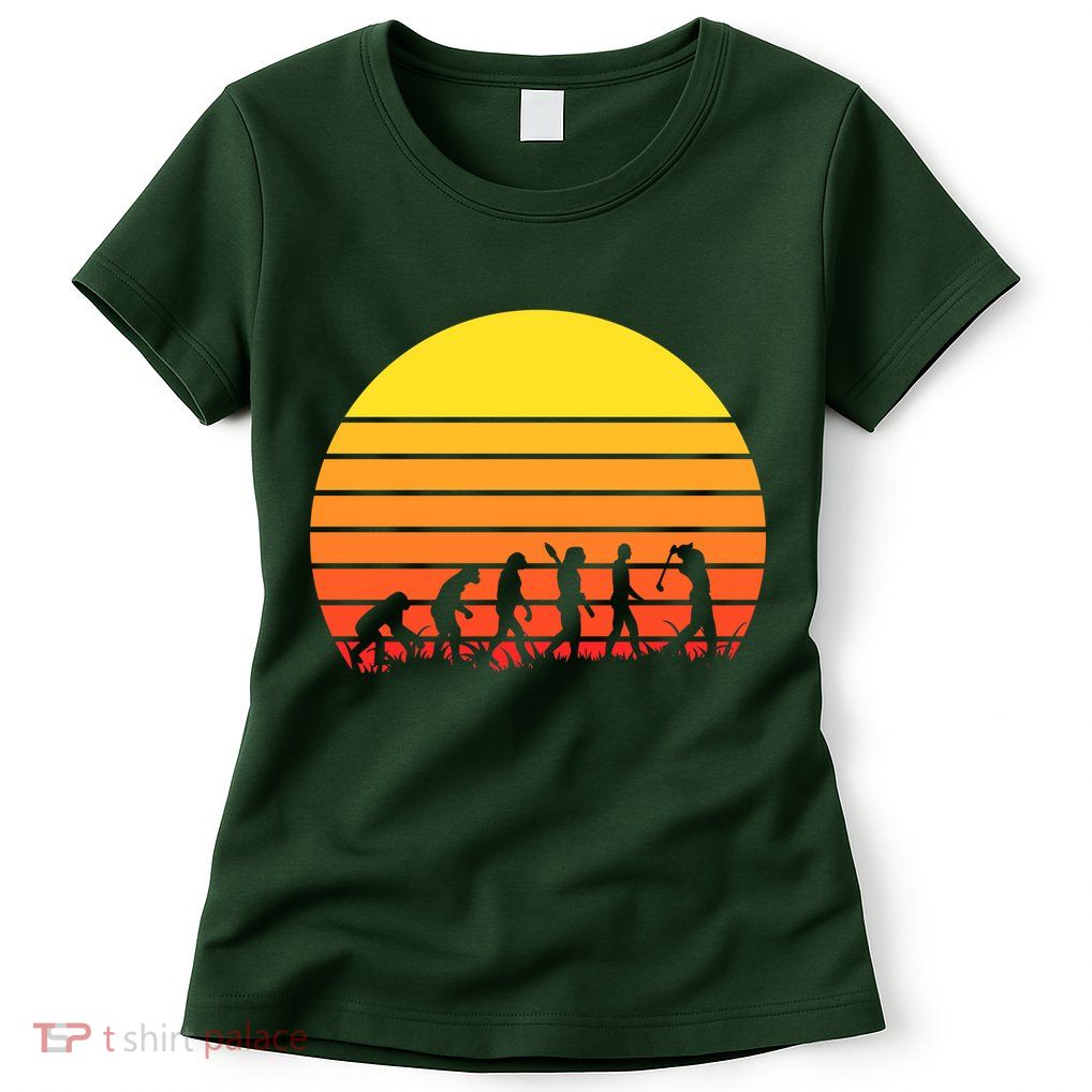 Golfer Evolution Sunset Womens T-Shirt