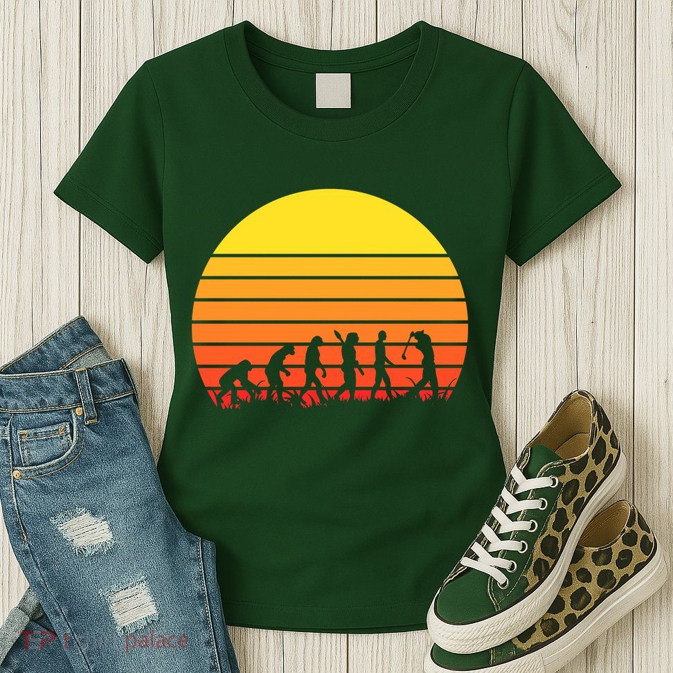 Golfer Evolution Sunset Womens T-Shirt