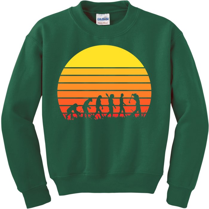 Golfer Evolution Sunset Kids Sweatshirt