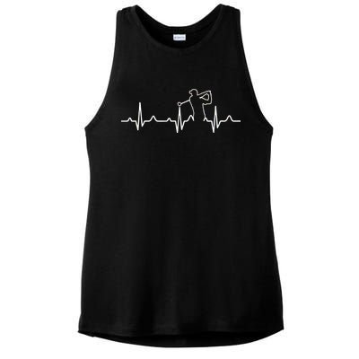 Golfer Heartbeat I Love Golf Ladies PosiCharge Tri-Blend Wicking Tank