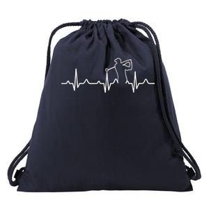 Golfer Heartbeat I Love Golf Drawstring Bag