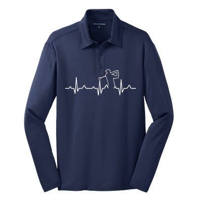 Golfer Heartbeat I Love Golf Silk Touch Performance Long Sleeve Polo