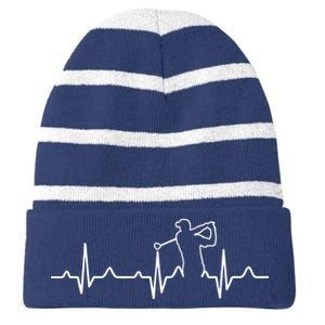 Golfer Heartbeat I Love Golf Striped Beanie with Solid Band