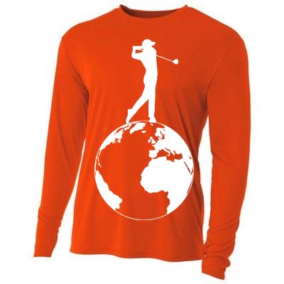 Golfer on top of the World Golf Logo Cooling Performance Long Sleeve Crew