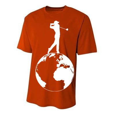 Golfer on top of the World Golf Logo Performance Sprint T-Shirt