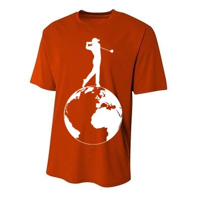 Golfer on top of the World Golf Logo Youth Performance Sprint T-Shirt