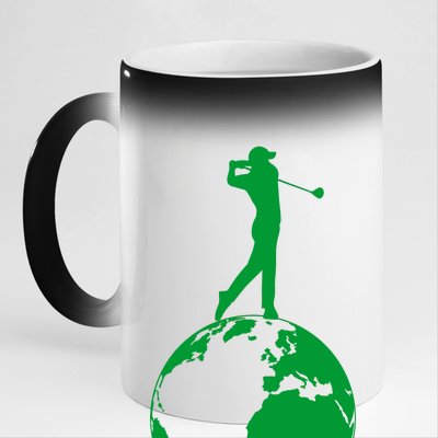 Golfer on top of the World Golf Logo 11oz Black Color Changing Mug