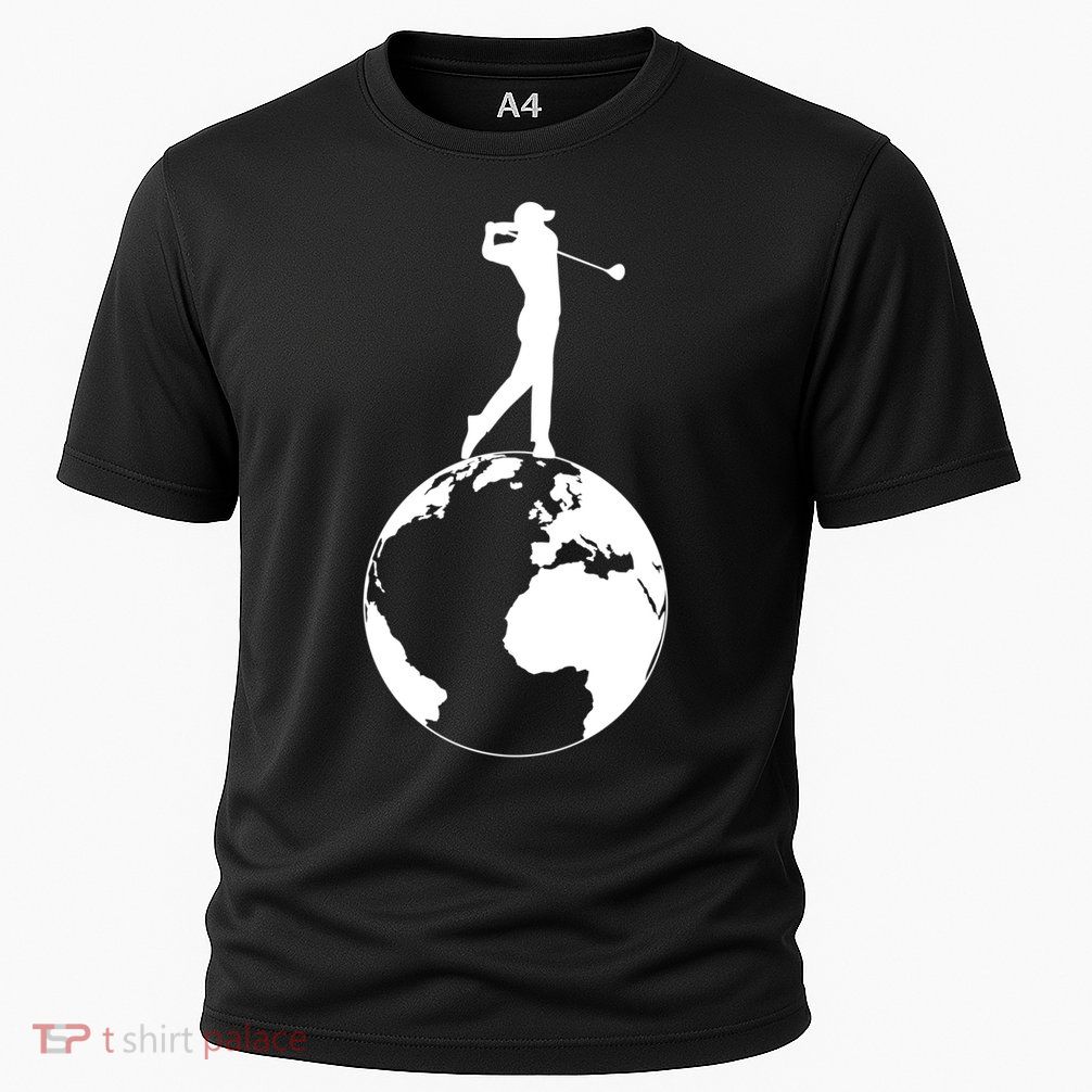 Golfer on top of the World Golf Logo Performance Shirt