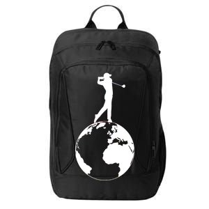 Golfer on top of the World Golf Logo City Backpack