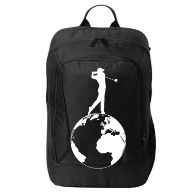 Golfer on top of the World Golf Logo City Backpack