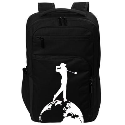 Golfer on top of the World Golf Logo Impact Tech Backpack