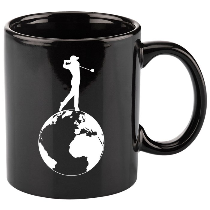 Golfer on top of the World Golf Logo 11oz C Handle Ceramic Mug