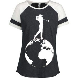 Golfer on top of the World Golf Logo Enza Ladies Jersey Colorblock Tee