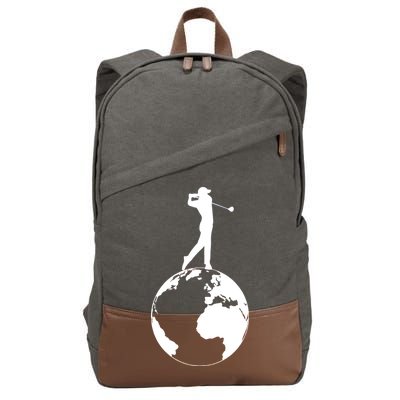 Golfer on top of the World Golf Logo Cotton Canvas Backpack