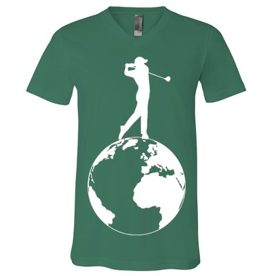 Golfer on top of the World Golf Logo V-Neck T-Shirt