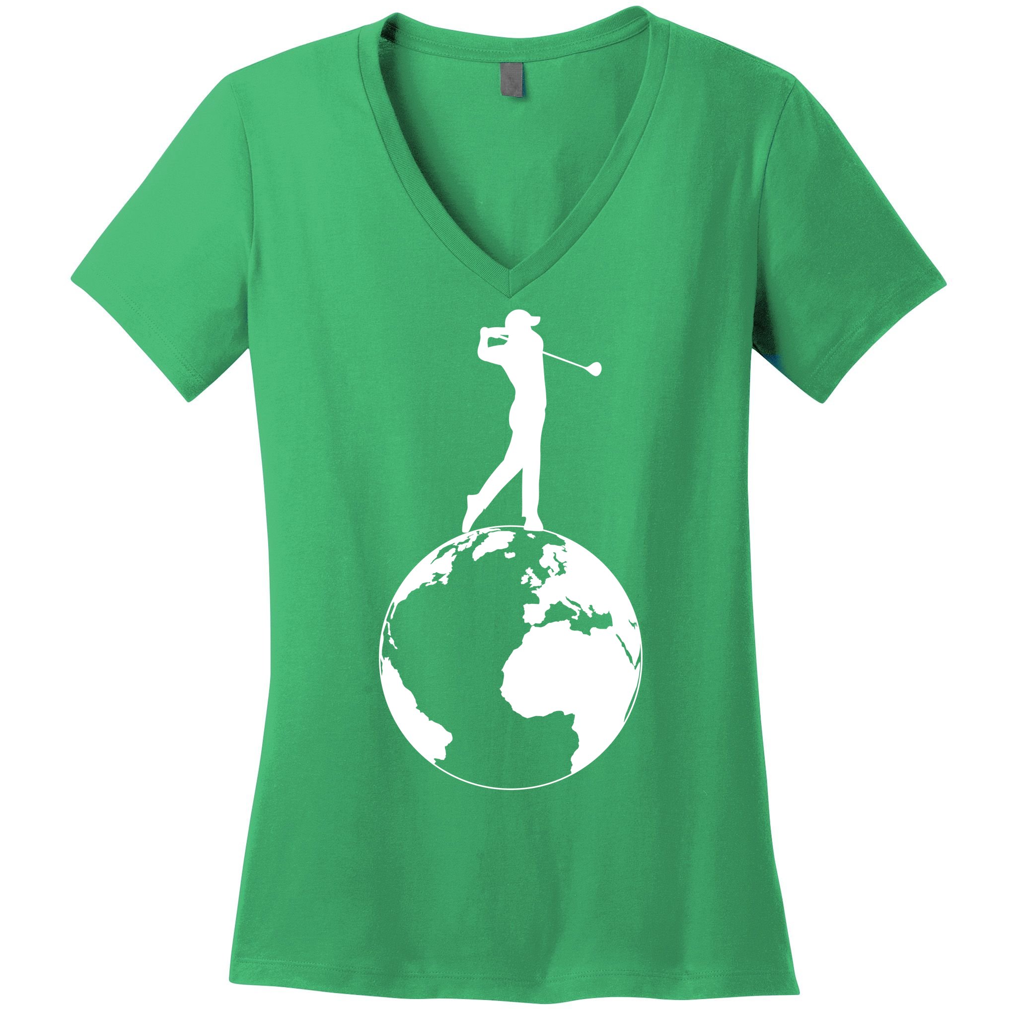 Golfer on top of the World Golf Logo Women's V-Neck T-Shirt