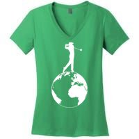 Golfer on top of the World Golf Logo Women's V-Neck T-Shirt