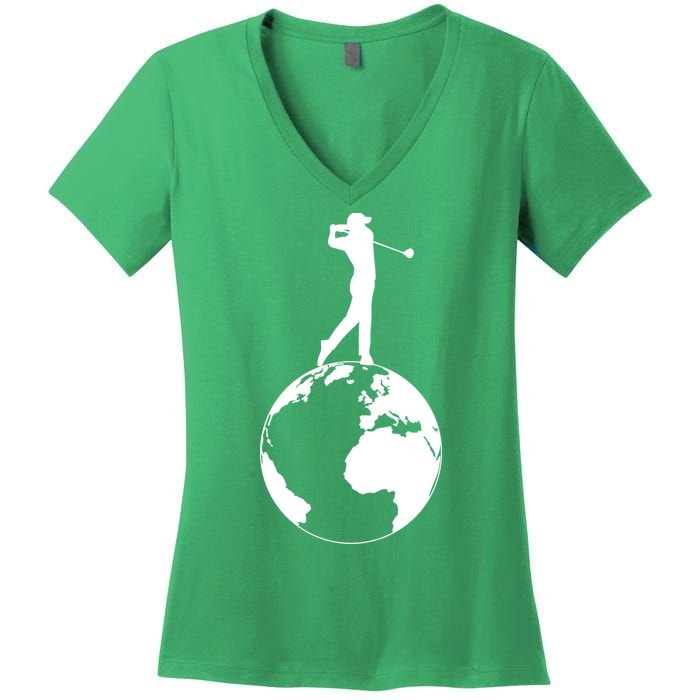 Golfer on top of the World Golf Logo Women's V-Neck T-Shirt