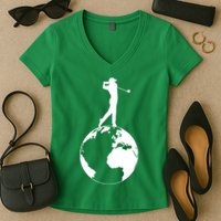 Golfer on top of the World Golf Logo Women's V-Neck T-Shirt
