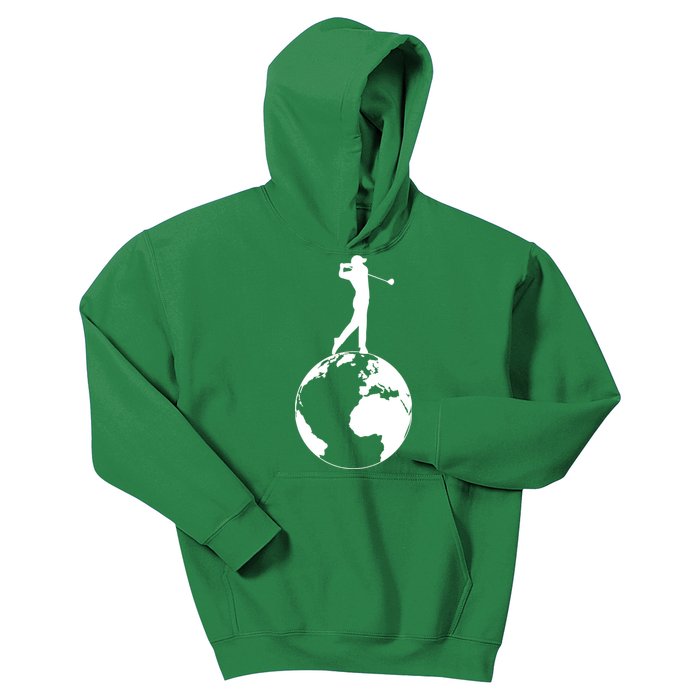 Golfer on top of the World Golf Logo Kids Hoodie