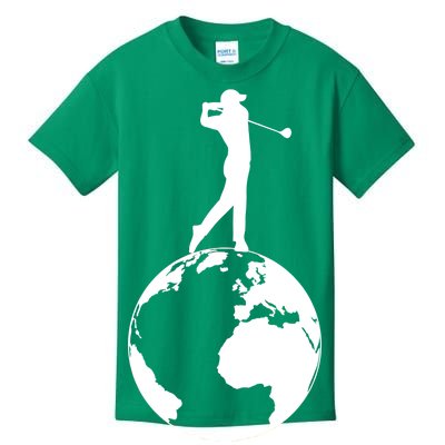 Golfer on top of the World Golf Logo Kids T-Shirt