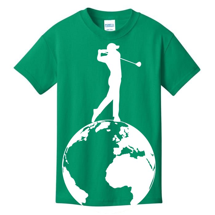 Golfer on top of the World Golf Logo Kids T-Shirt