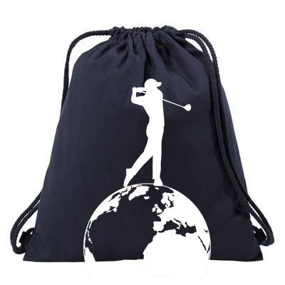 Golfer on top of the World Golf Logo Drawstring Bag