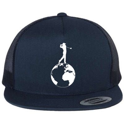 Golfer on top of the World Golf Logo Flat Bill Trucker Hat