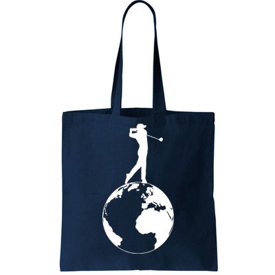 Golfer on top of the World Golf Logo Tote Bag