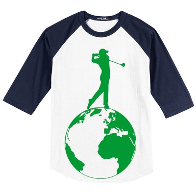 Golfer on top of the World Golf Logo Baseball Sleeve Shirt