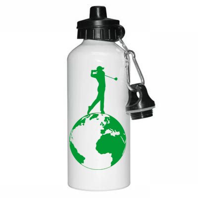 Golfer on top of the World Golf Logo Aluminum Water Bottle