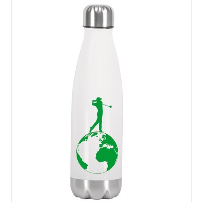 Golfer on top of the World Golf Logo Stainless Steel Insulated Water Bottle