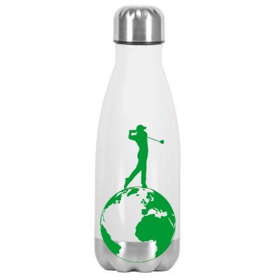 Golfer on top of the World Golf Logo Stainless Steel Insulated Water Bottle