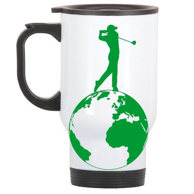 Golfer on top of the World Golf Logo Stainless Steel Travel Mug