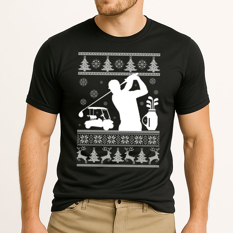 Golfing Fan Ugly Christmas Sweater Cooling Performance Crew T-Shirt